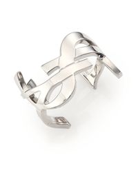 Saint Laurent | Metallic Monogram Cuff Bracelet/silvertone | Lyst