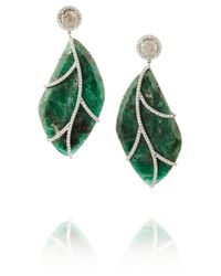 Nina Runsdorf | Green 18karat White Gold Emerald and Diamond Earrings | Lyst