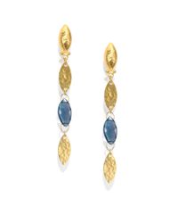 Gurhan | Metallic Willow London Blue Topaz & 24k Yellow Gold Linear Leaf Drop Earrings | Lyst