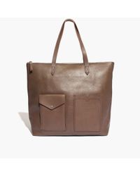 brown leather tote with zipper