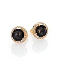KALAN by Suzanne Kalan | Black Night Quartz, White Sapphire & 14K Yellow Gold Round Stud Earrings | Lyst