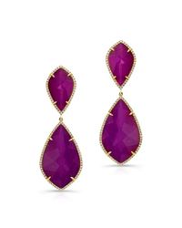 Anne Sisteron - Purple 14kt Yellow Gold Alunite Diamond Rose Cut Drop Earrings - Lyst