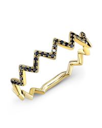 Anne Sisteron - 14kt Yellow Gold Black Diamond Zig Zag Stacking Ring - Lyst