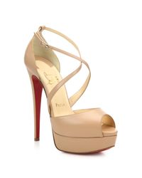 Christian Louboutin | Natural Cross Me Leather Platform Sandals | Lyst