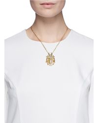 Kenneth Jay Lane | Metallic Crystal Pavé Faux Pearl Beetle Necklace | Lyst