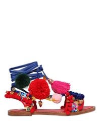 Dolce & Gabbana | Multicolor 20mm Pompom & Tassels Leather Sandals | Lyst