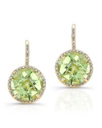Anne Sisteron - 14kt Yellow Gold Green Amethyst Diamond Round Earrings - Lyst