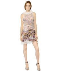 Nina Ricci | Multicolor Frilled Silk Chiffon Floral Lace Dress | Lyst
