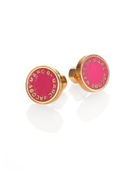 Marc By Marc Jacobs | Pink Enamel Logo Disc Stud Earrings | Lyst