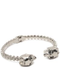 Alexander McQueen | Metallic Jewelled Twin Skull Bangle | Lyst