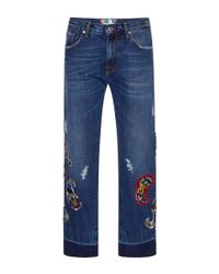 MSGM | Blue Embroidered Boyfriend Jeans | Lyst