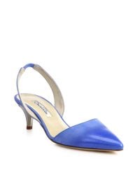 Oscar de la Renta | Blue Samie Coated-toe Suede Slingback Pumps | Lyst
