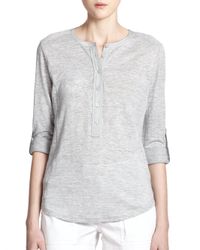 VINCE | Gray Linen Henley Tee | Lyst