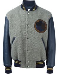 lyst iceberg leather sleeve bomber jacket in gray for lyst iceberg leather sleeve bomber jacket in gray for