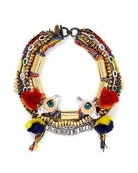 Venna | Multicolor Doll Eye Pompom Crystal Spike Threaded Necklace | Lyst
