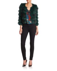 Alice + Olivia | Black Cropped Fox and Rabbit-Fur Jacket | Lyst