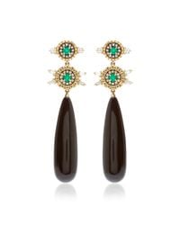 Jemma Wynne | Metallic 18K Gold Onyx, Emerald And Diamond Earrings | Lyst
