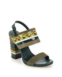 Tory Burch | Green Edina Mixed-media Sandals | Lyst
