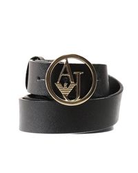 Armani Jeans | Black Belt Saffiano Metal Logo Buckle | Lyst