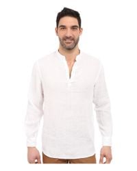 Perry ellis Long Sleeve Solid Linen Popover Shirt in White for Men ...