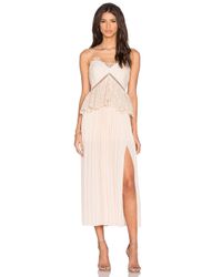 Self-Portrait | Natural Pleated Lace & Crepe-Blend Peplum Midi Dress | Lyst