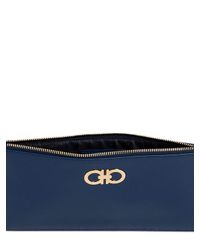 Ferragamo | Blue Gancini Saffiano Leather Pouch | Lyst