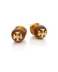 Tory Burch | Metallic Cabochon Logo Stud Earrings | Lyst