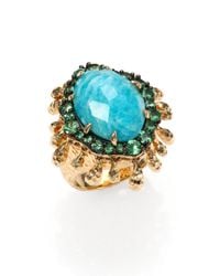 Phillips House | Metallic Lenox Amazonite, Tsavorite & 14k Yellow Gold Fringe Ring | Lyst
