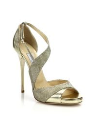 Jimmy Choo | Metallic Tyne Asymmetrical Leather & Lurex Sandals | Lyst