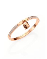 Michael Kors | Metallic Pave Lock Charm Bangle Bracelet/rose Goldtone | Lyst