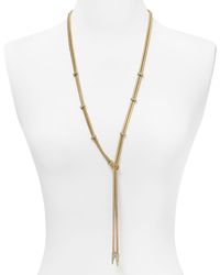 ABS By Allen Schwartz | Metallic Gold-tone Multi-chain And Crystal Station Long Necklace | Lyst
