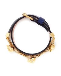 Alexander McQueen | Blue Skull Chain Double Wrap Leather Bracelet | Lyst