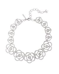 Oscar de la Renta | Metallic Swarovski Crystal Pavé Flower Necklace | Lyst