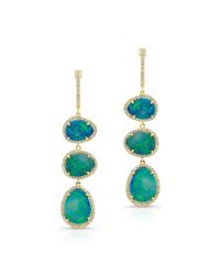Anne Sisteron - Metallic 14kt Yellow Gold Blue Opal Diamond Triple Drop Earrings - Lyst
