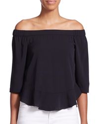 Rebecca Taylor | Black Silk Georgette Off-the-shoulder Top | Lyst