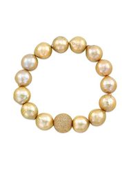 Anne Sisteron - Metallic Champagne Pearl Bracelet With Gold Fill Laser Cut Ball - Lyst