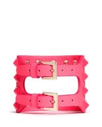 Valentino | Pink 'rockstud' Cutout Leather Bracelet | Lyst