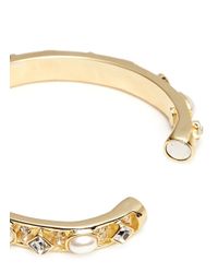 Kenneth Jay Lane | Metallic Faux Pearl Crystal Bangle | Lyst