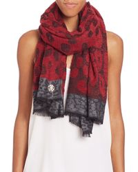 Roberto Cavalli | Red Animal-Print Woven Scarf | Lyst