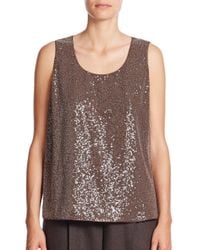 Lafayette 148 New York | Brown Cotton & Silk Cap Sleeve Top | Lyst