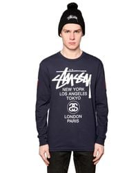 Stussy | Blue World Tour Cotton Long Sleeve T-shirt | Lyst