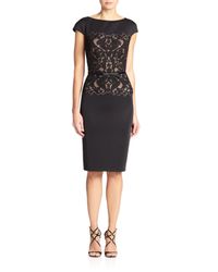 Tadashi Shoji | Black Belted Lace-bodice Sheath Dress | Lyst