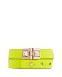 Valentino | Yellow Rockstud Double Wrap Hinge Leather Bracelet | Lyst