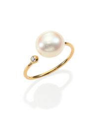 Mizuki | Metallic Sea Of Beauty 10Mm White Freshwater Pearl, Diamond & 14K Yellow Gold Wrap Ring for Men | Lyst