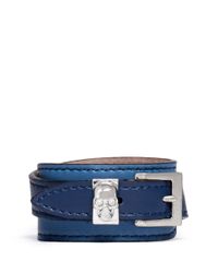 Alexander McQueen | Blue Double-wrap Leather Skull Bracelet | Lyst