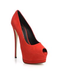 Giuseppe Zanotti | Red Suede Peep-toe Pumps | Lyst