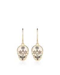 Me&Ro | Metallic Scrimshaw Skull Black Diamond Earrings | Lyst
