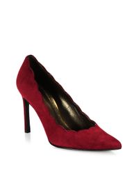 Stuart Weitzman | Red Scallopfine Suede Pumps | Lyst