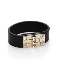 Valentino | Black Rockstud Leather Turn-Lock Bracelet | Lyst