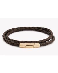 Tateossian | Double Wrap Scoubidou Brown Leather Bracelet With 18k Yellow Gold Clasp for Men | Lyst